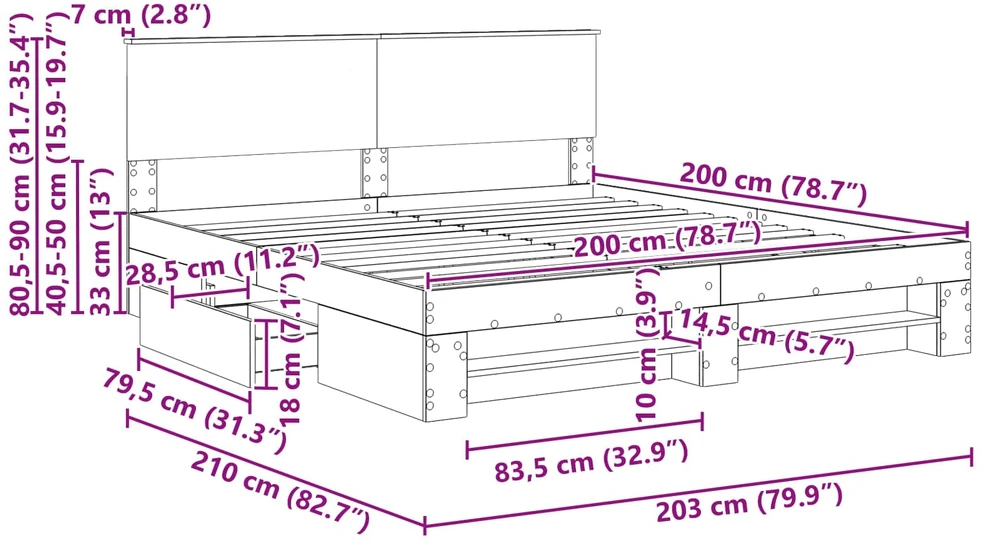 Lovos rėmas Betono pilka 200 x 200 cm Apdirbta mediena
