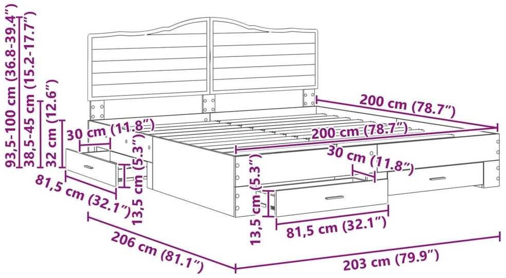 Lovos rėmas Betono pilka 200 x 200 cm Apdirbta mediena