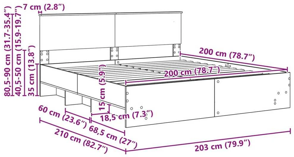 Lovos rėmas Betono pilka 200 x 200 cm Apdirbta mediena