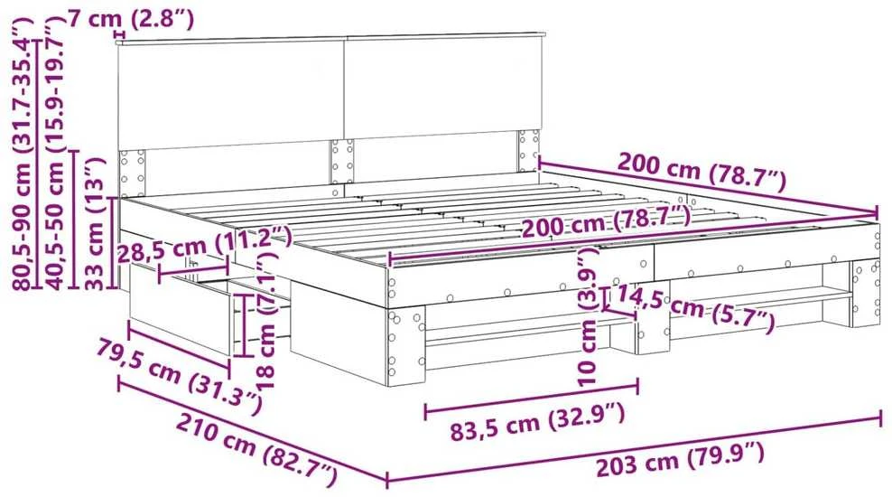 Lovos rėmas Betono pilka 200 x 200 cm Apdirbta mediena