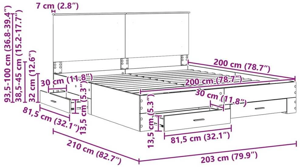 Lovos rėmas Betono pilka 200 x 200 cm Apdirbta mediena