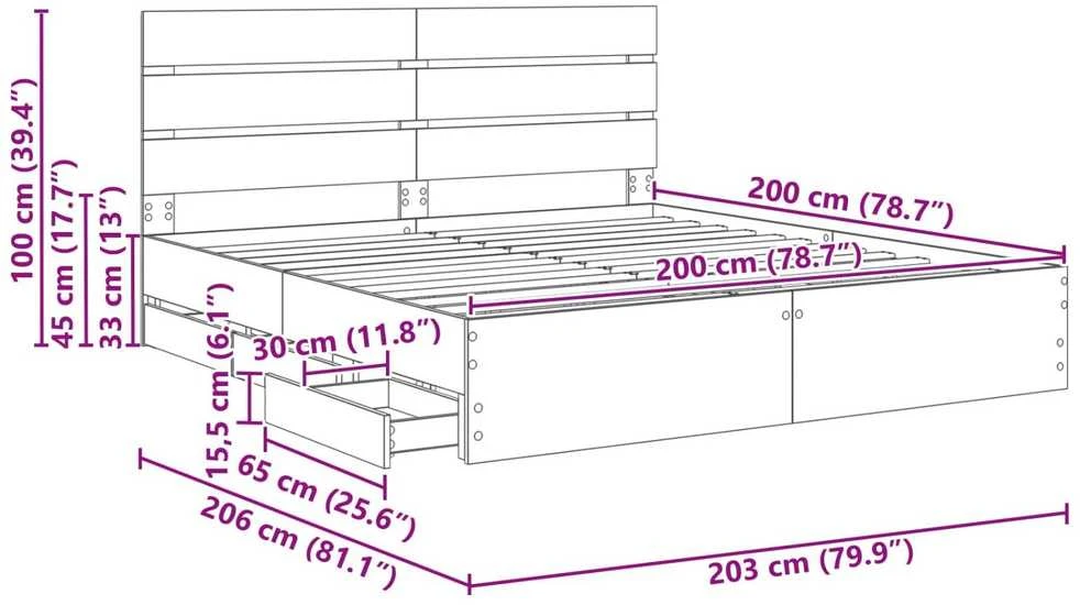Lovos rėmas Betono pilka 200 x 200 cm Inžinerinė mediena
