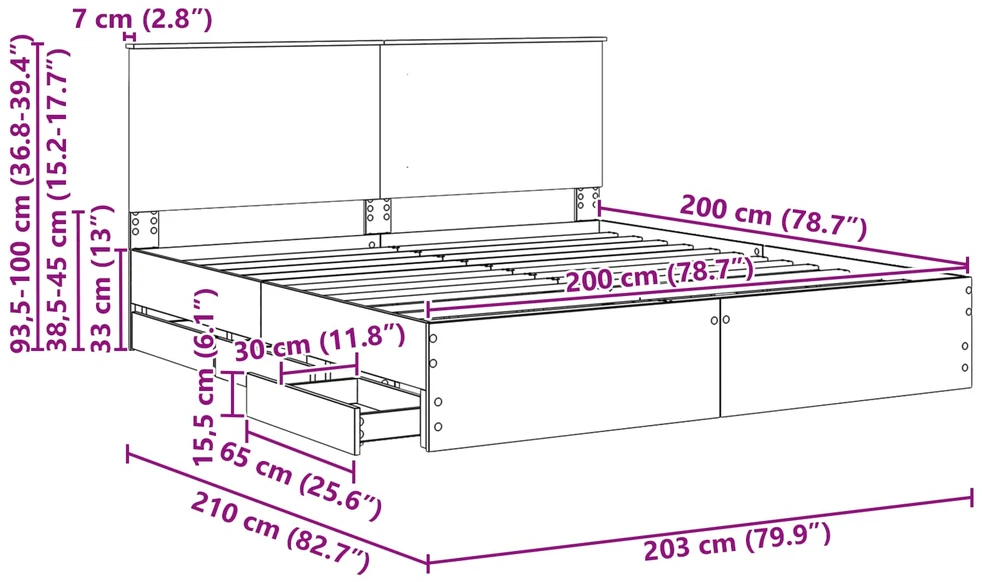 Lovos rėmas Betono pilka 200 x 200 cm Inžinerinė mediena