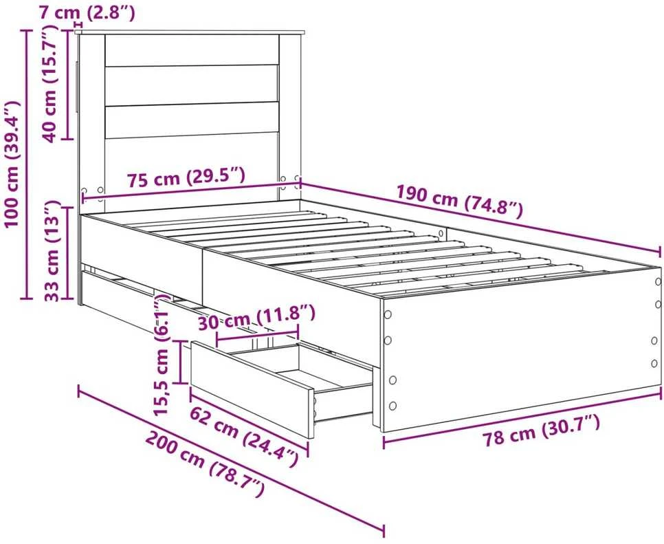 Lova Lovos rėmas Betono pilka 75 x 190 cm Inžinerinė mediena