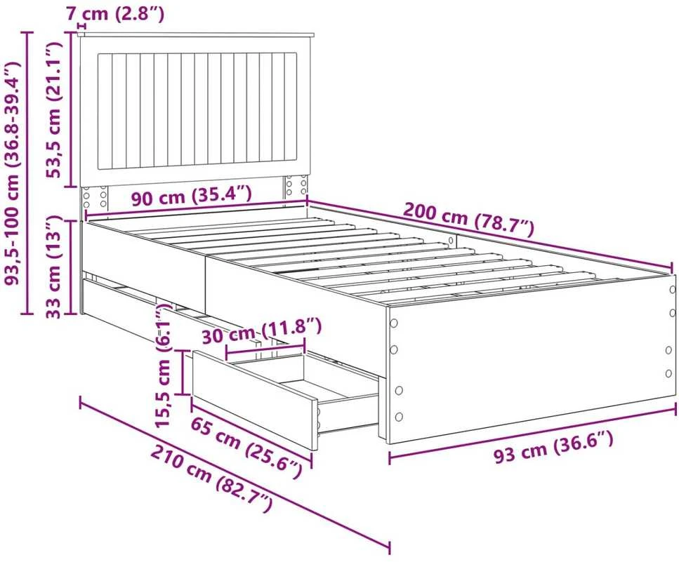 Lova Lovos rėmas Betono pilka 90 x 200 cm Inžinerinė mediena
