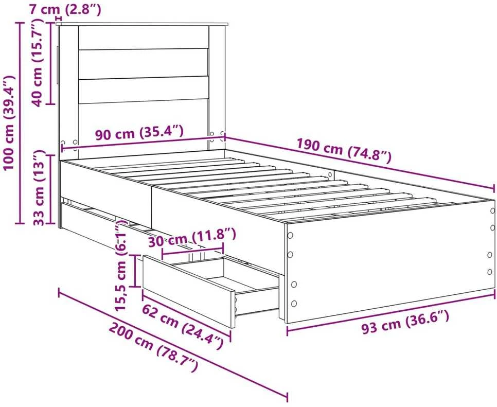 Lova Lovos rėmas Betono pilka 90 x 190 cm Inžinerinė mediena