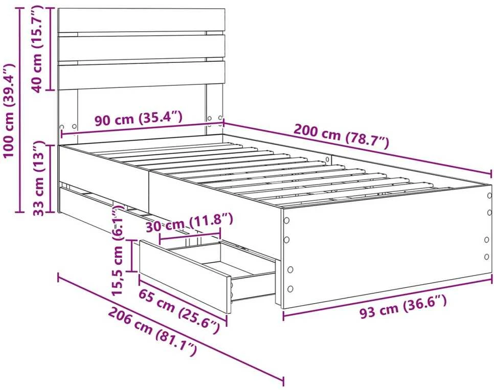 Lova Lovos rėmas Betono pilka 90 x 200 cm Inžinerinė mediena