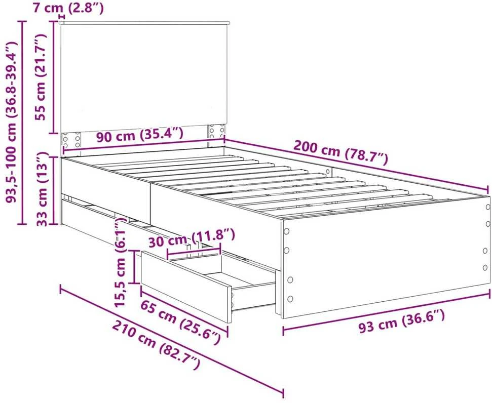 Lova Lovos rėmas Betono pilka 90 x 200 cm Inžinerinė mediena