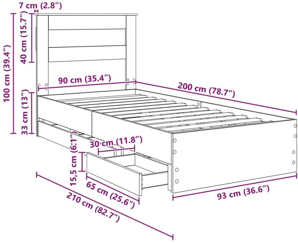 Lova Lovos rėmas Betono pilka 90 x 200 cm Inžinerinė mediena