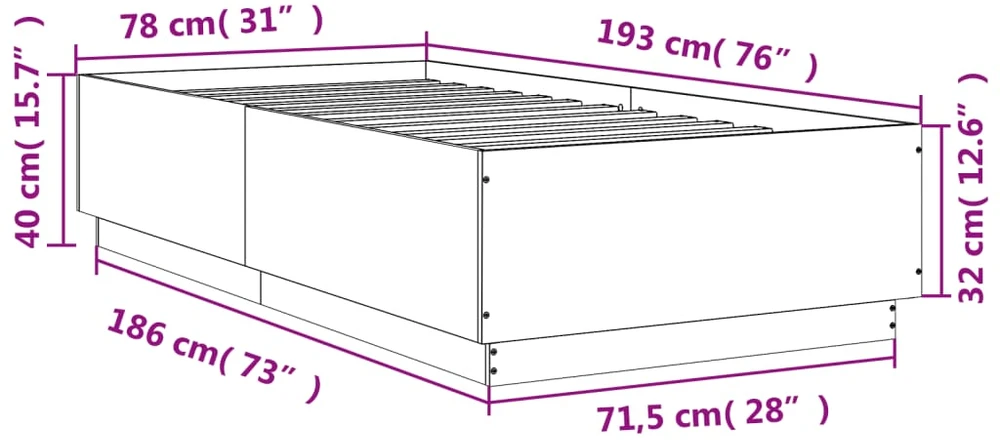 Lovos rėmas, dūminio ąžuolo spalvos, 75x190cm, apdirbta mediena
