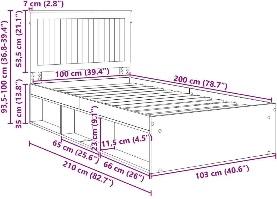 Lova Lovos rėmas Juoda 100 x 200 cm Kietos pušies mediena