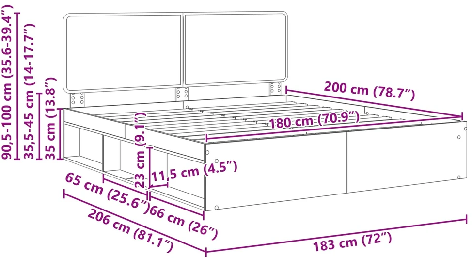 Lovos rėmas Juoda 180 x 200 cm Kietos pušies mediena