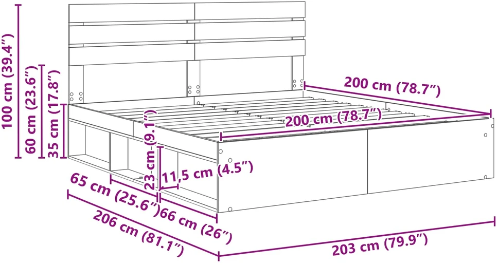 Lovos rėmas Juoda 200 x 200 cm Kietos pušies mediena