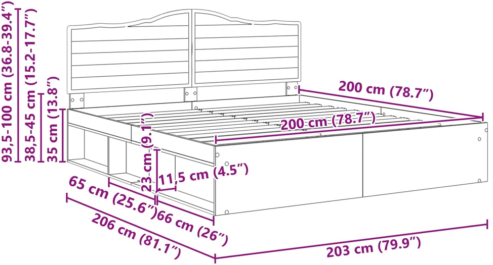 Lovos rėmas Juoda 200 x 200 cm Kietos pušies mediena