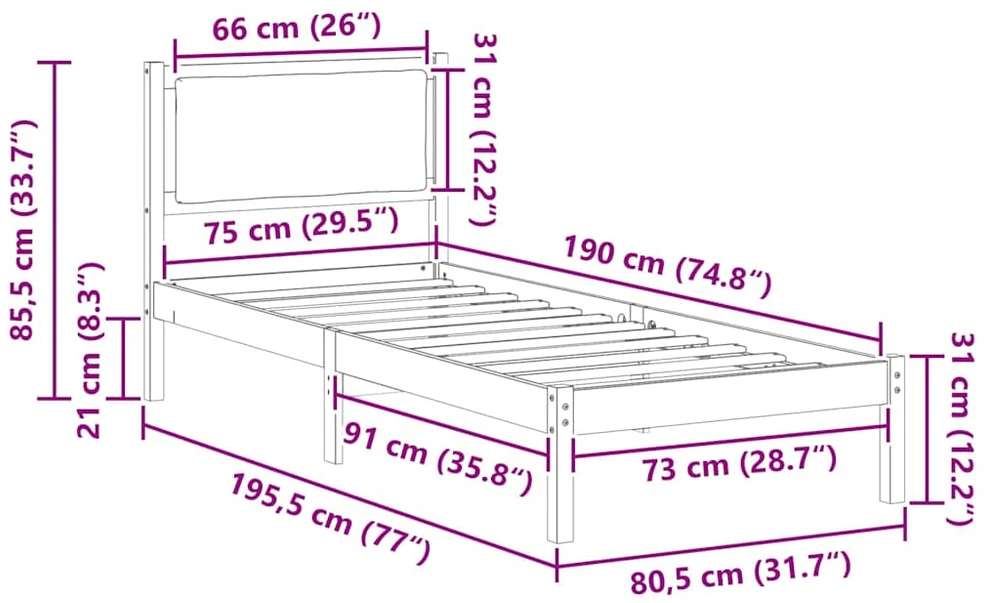 Lova Lovos rėmas Juoda 80 x 190 cm Kietos pušies mediena