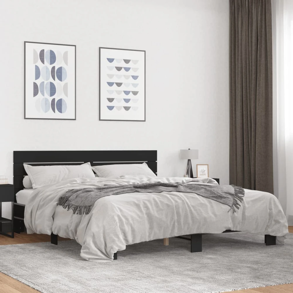 Lovos rėmas, juodas, 200x200cm, apdirbta mediena ir metalas