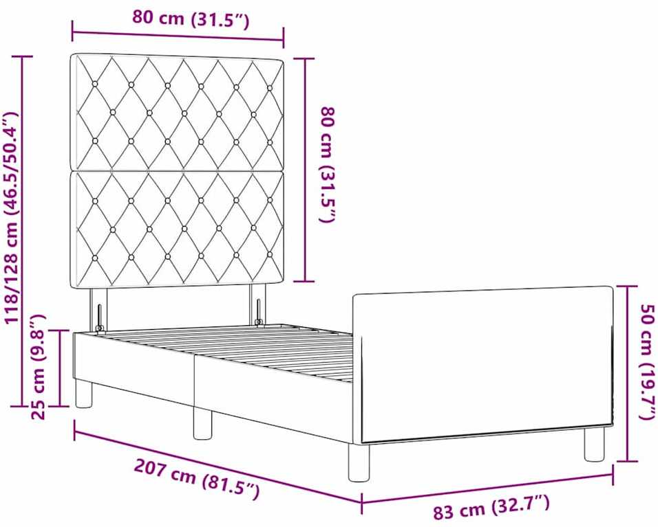 Kiemas lova su galvūgalio Juoda 80 x 200 cm Aksomas