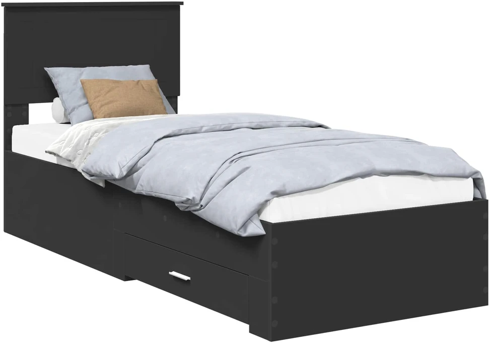 Lova Lovos rėmas Juodas ir sidabrinis 75 x 190 cm Apdirbta mediena