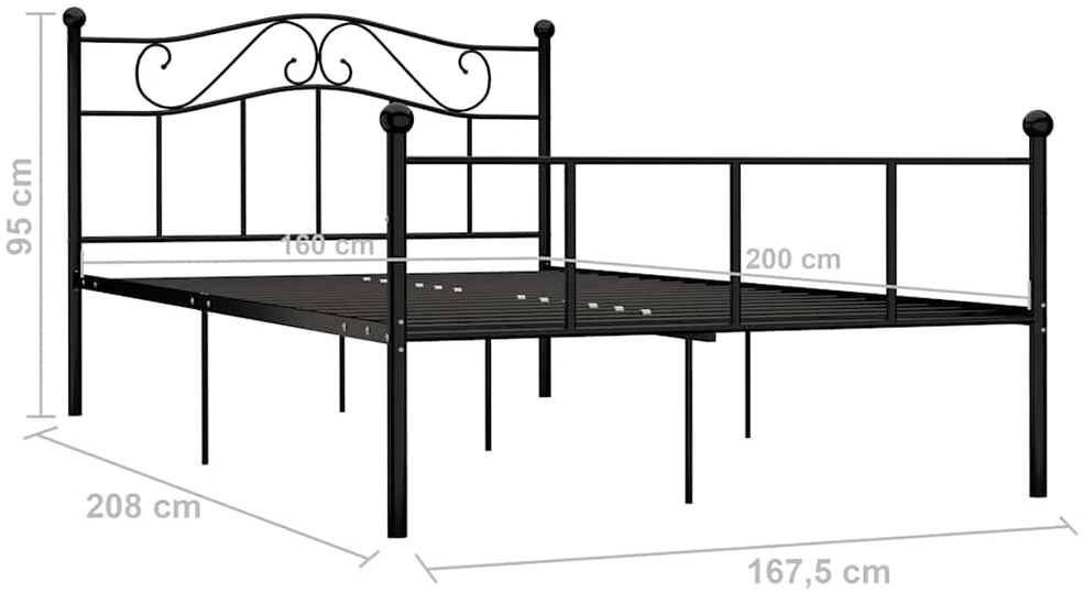 Lovos rėmas, juodos spalvos, 160x200cm, metalas