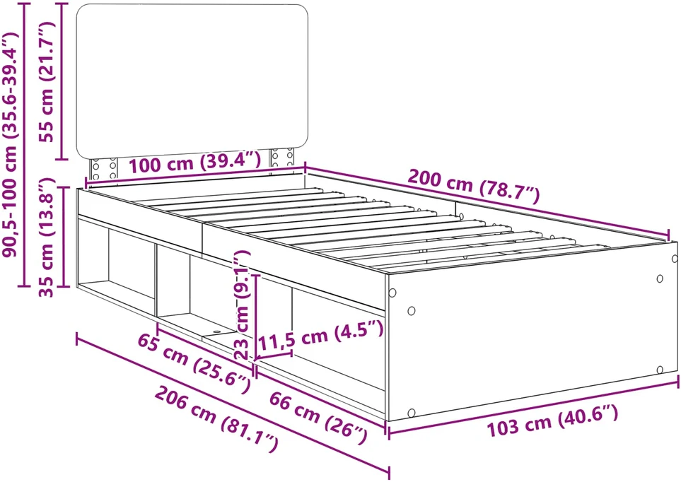 Lova Lovos rėmas Meistrų ąžuolas 100 x 200 cm Kietos pušies mediena