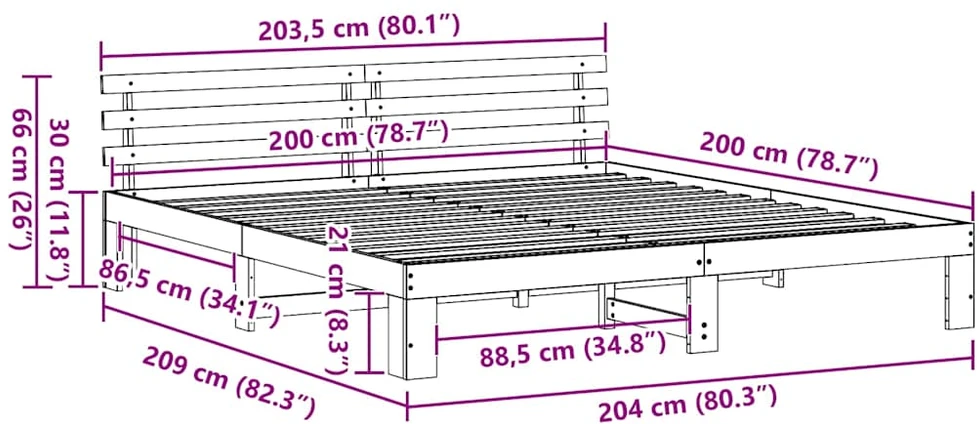 Lovos rėmas Natūrali 200 x 200 cm Kietos pušies mediena