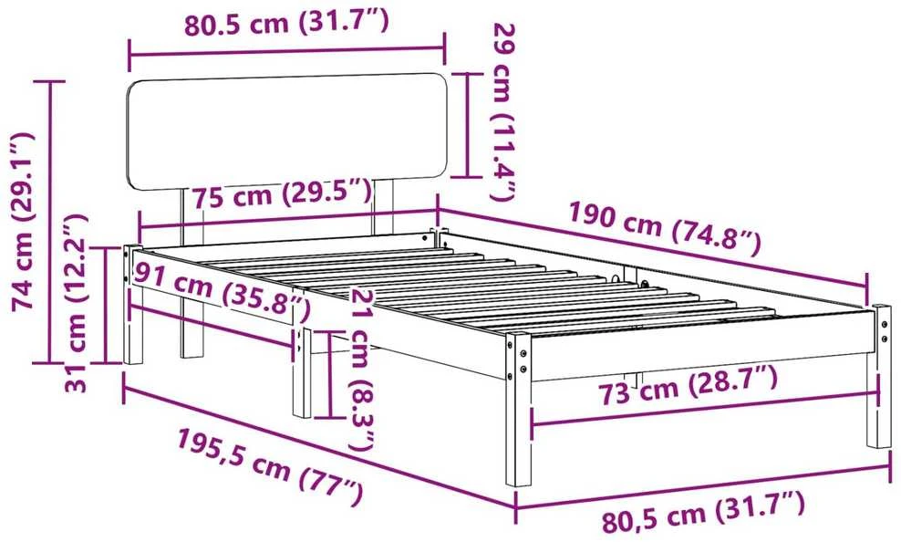 Lova Lovos rėmas Natūrali 75 x 190 cm Kietos pušies mediena
