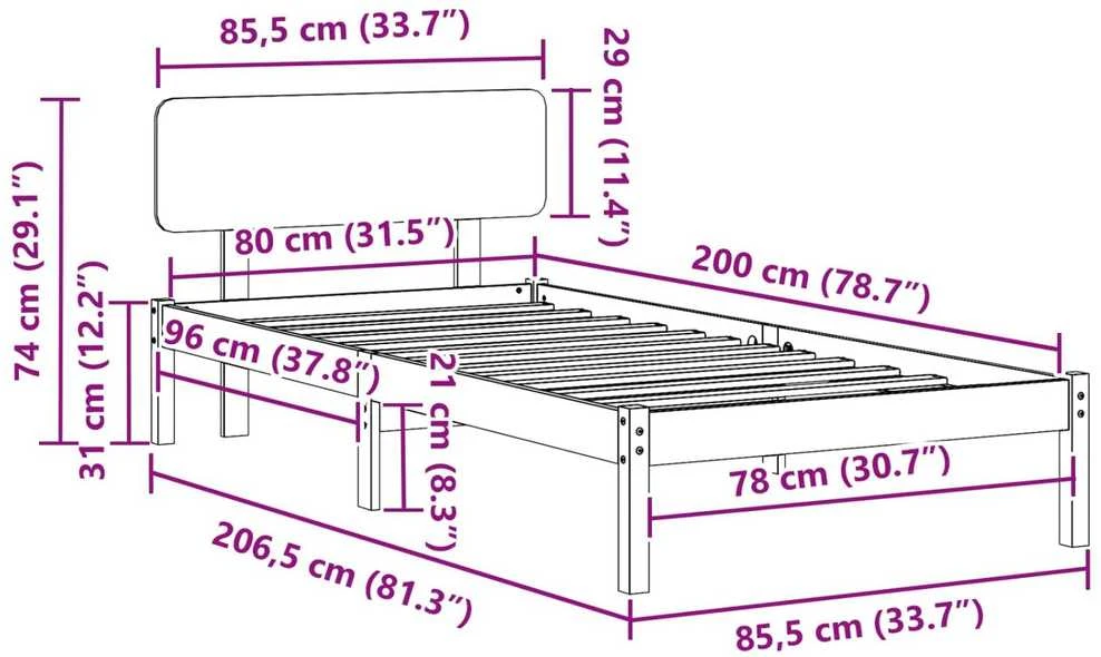 Lova Lovos rėmas Natūrali 80 x 200 cm Kietos pušies mediena