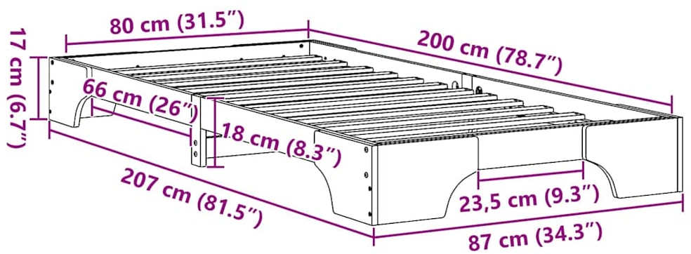 Lova Lovos rėmas Natūrali 80 x 200 cm Kietos pušies mediena