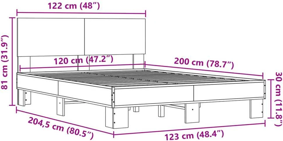 Lovos rėmas, pilkas ąžuolo, 120x200cm, apdirbta mediena/metalas