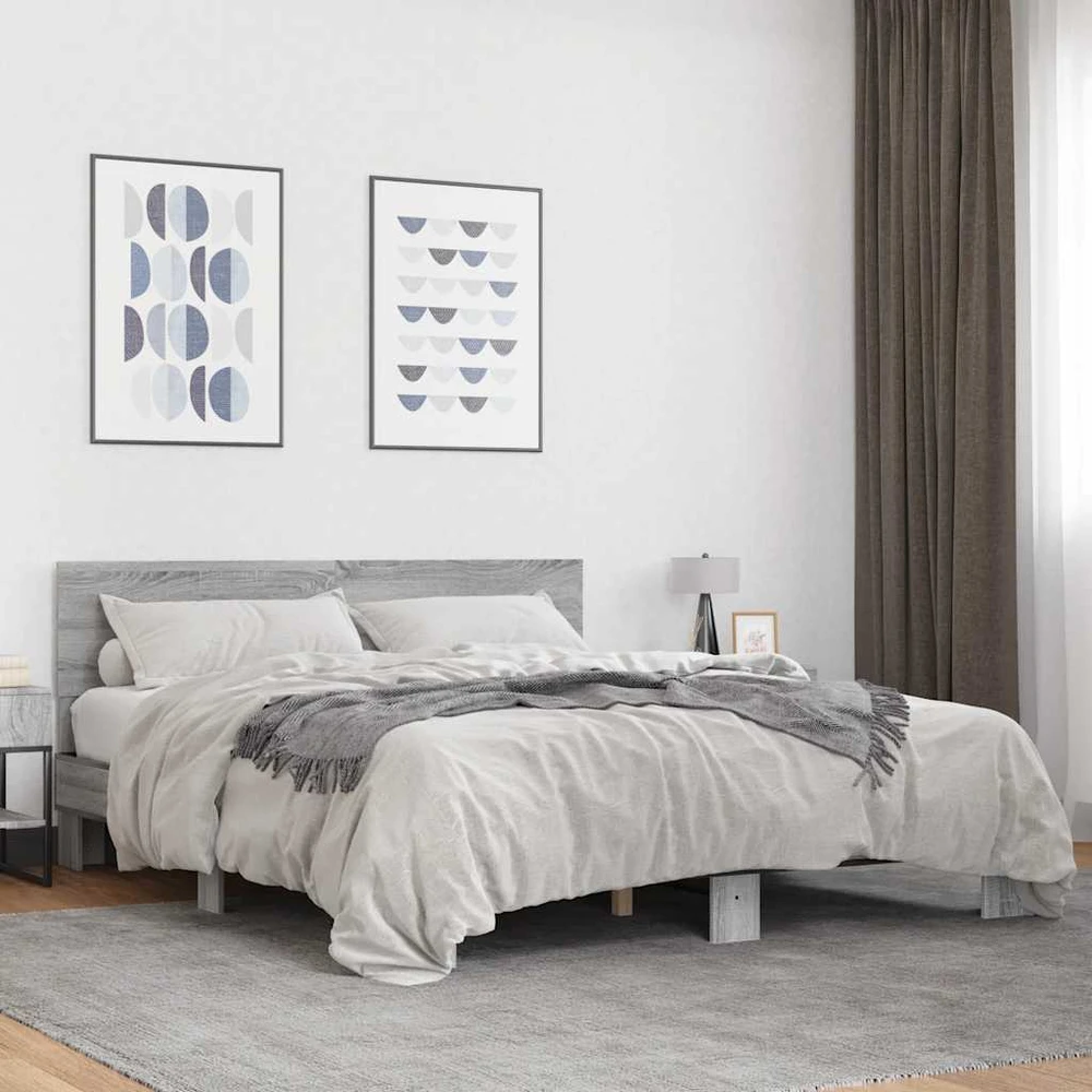 Lovos rėmas, pilkas ąžuolo, 150x200cm, apdirbta mediena/metalas