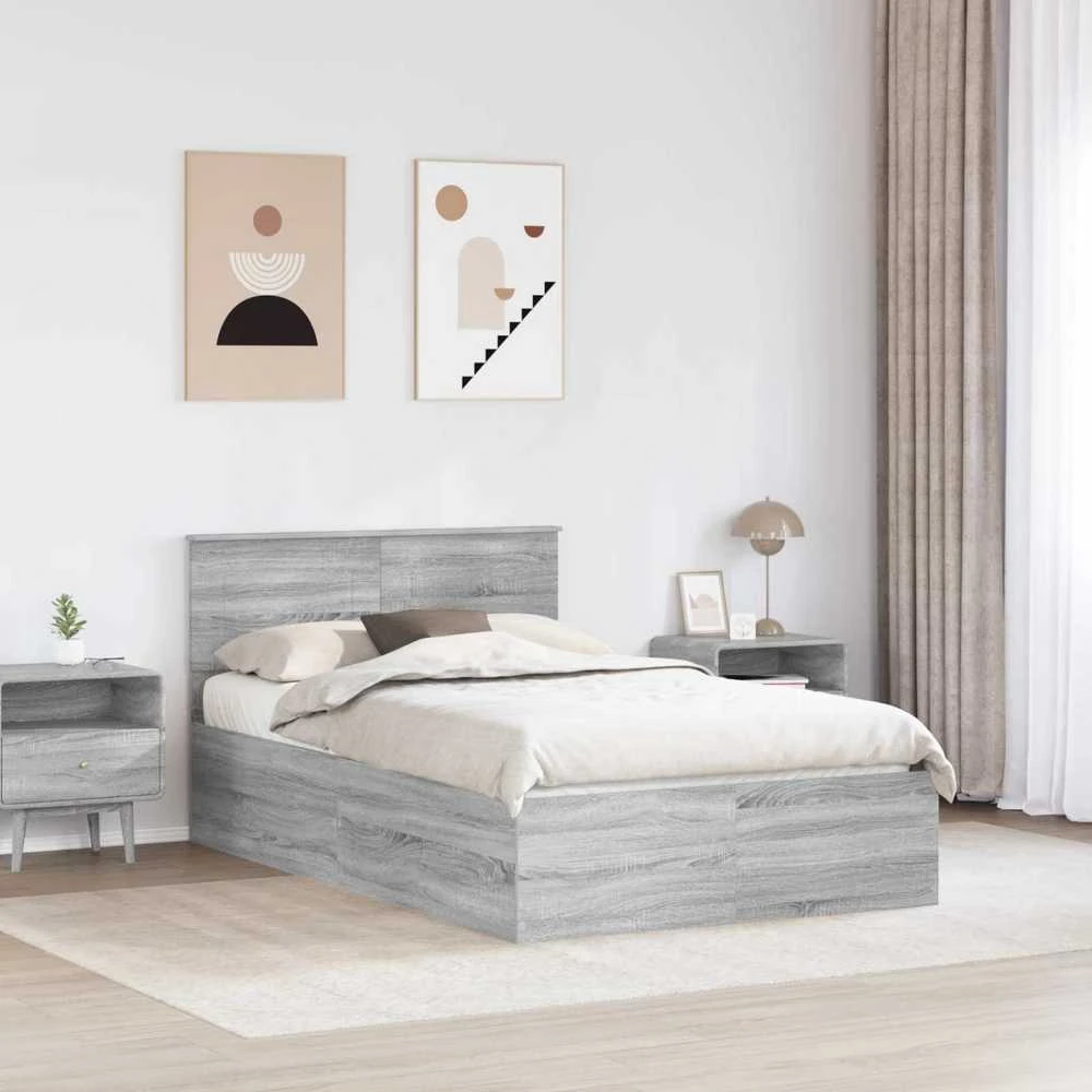 Lova Lovos rėmas Pilkas Sonoma 135 x 190 cm Apdirbta mediena