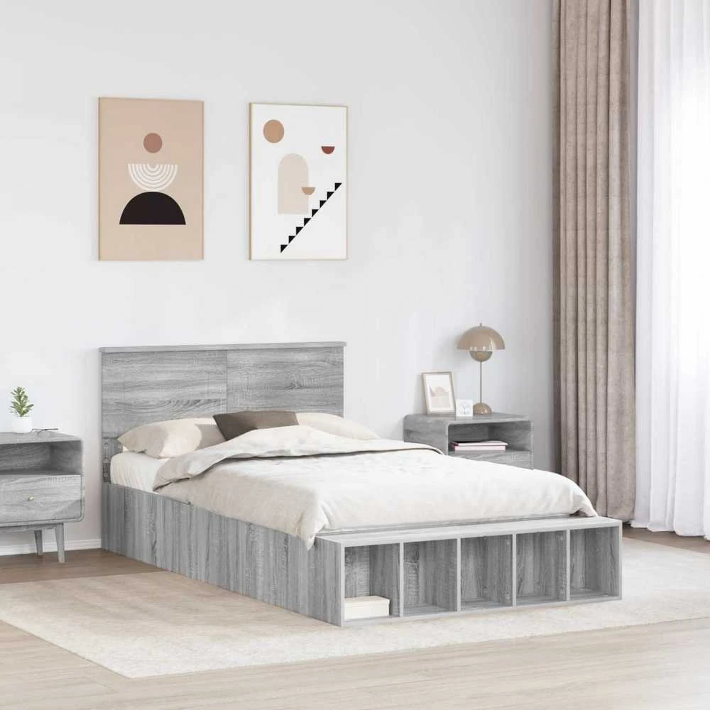 Lova Lovos rėmas Pilkas Sonoma 135 x 190 cm Apdirbta mediena