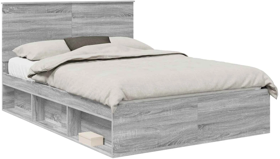 Lova Lovos rėmas Pilkas Sonoma 135 x 190 cm Kietos pušies mediena
