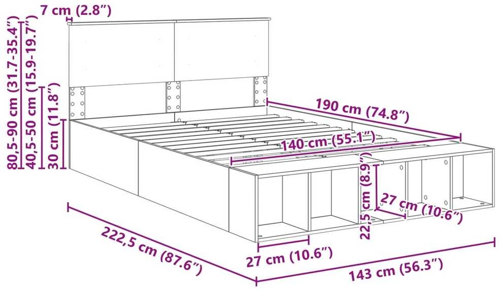 Lovos rėmas Pilkas Sonoma 140 x 190 cm Apdirbta mediena