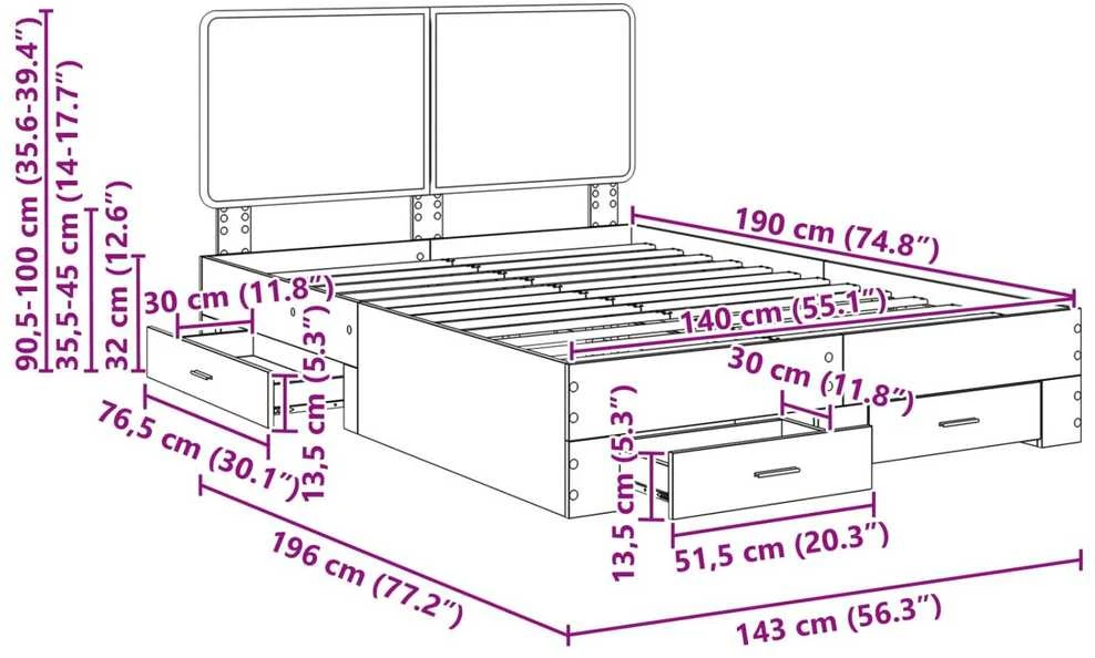 Lovos rėmas Pilkas Sonoma 140 x 190 cm Apdirbta mediena