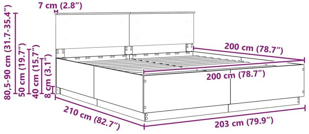 Lovos rėmas Pilka sonoma ąžuolo 200 x 200 cm Apdirbta mediena