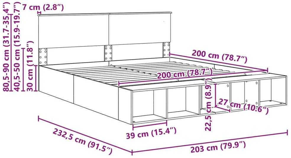 Lovos rėmas Pilkas Sonoma 200 x 200 cm Apdirbta mediena