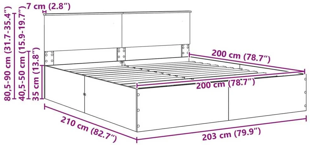 Lovos rėmas Pilkas Sonoma 200 x 200 cm Apdirbta mediena