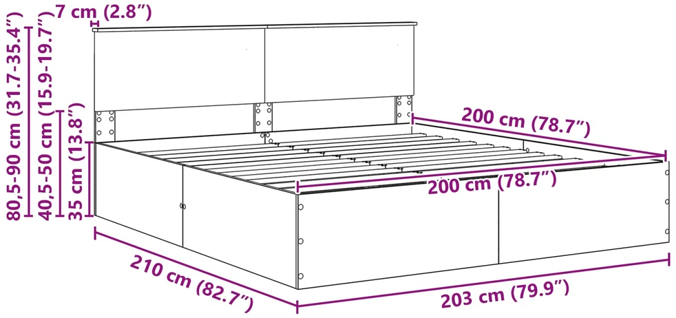 Lovos rėmas Pilkas Sonoma 200 x 200 cm Apdirbta mediena
