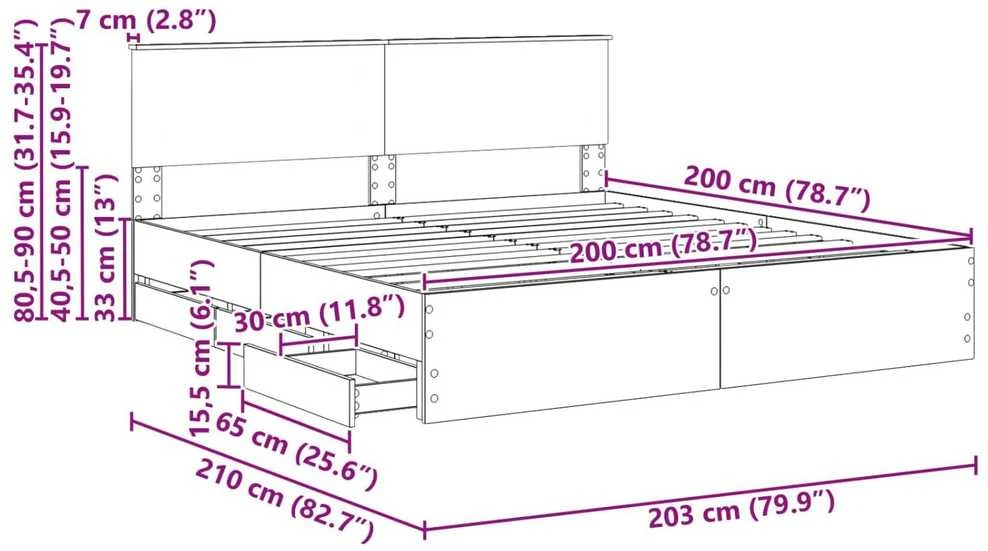 Lovos rėmas Pilkas Sonoma 200 x 200 cm Inžinerinė mediena