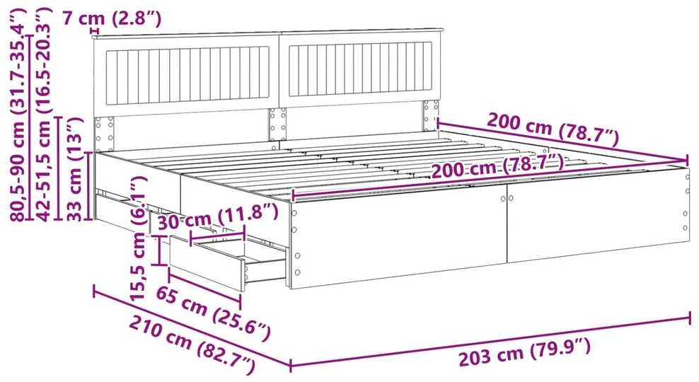 Lovos rėmas Pilkas Sonoma 200 x 200 cm Inžinerinė mediena