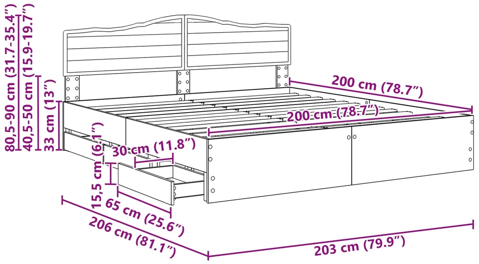 Lovos rėmas Pilkas Sonoma 200 x 200 cm Inžinerinė mediena