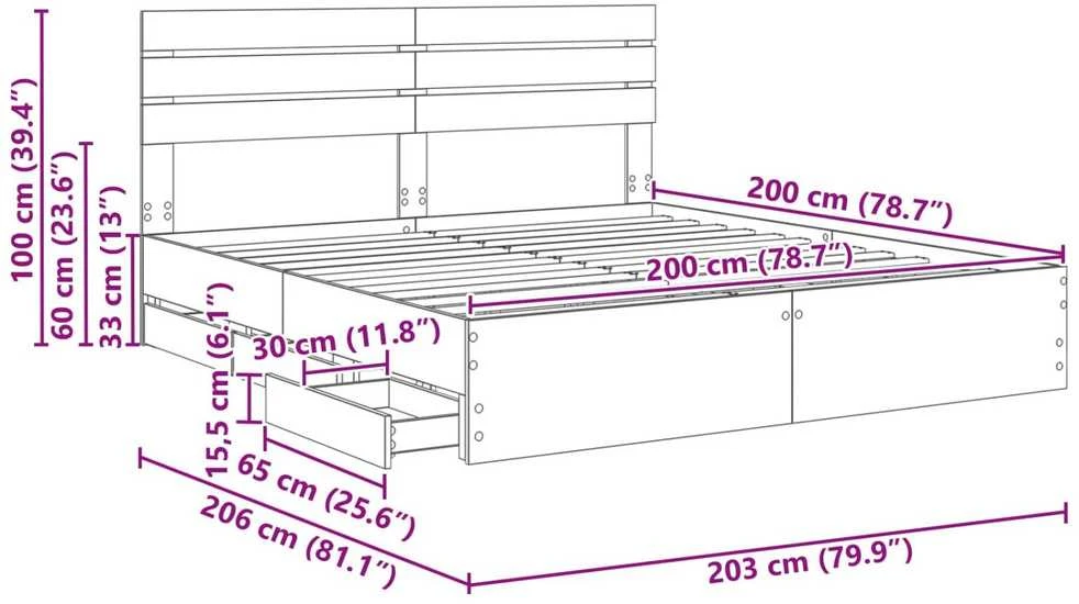 Lovos rėmas Pilkas Sonoma 200 x 200 cm Inžinerinė mediena