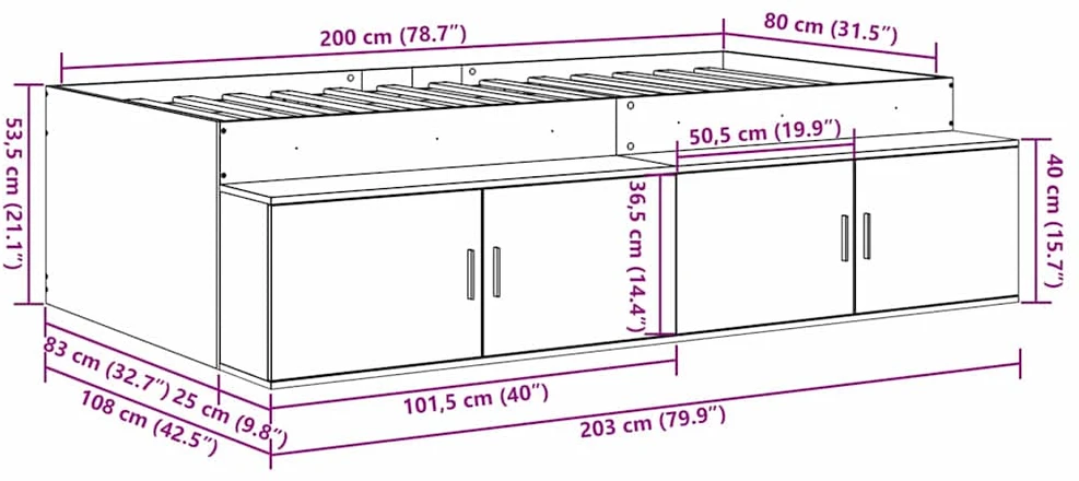 Lovos rėmas Pilkas Sonoma 80 x 200 cm Apdirbta mediena