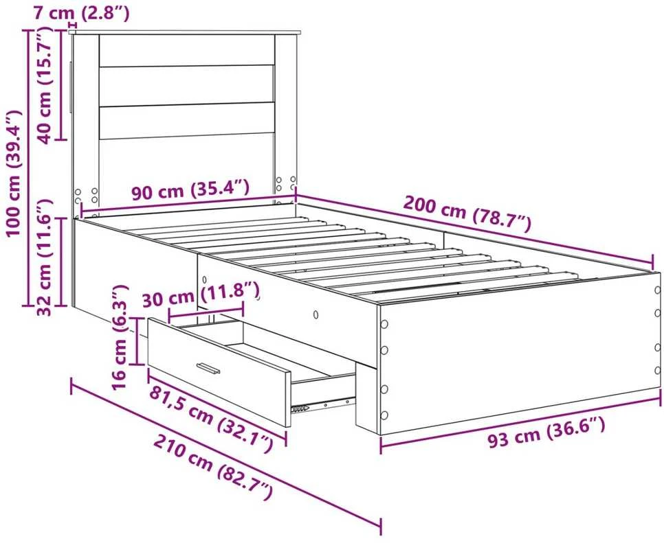 Lova Lovos rėmas Pilkas Sonoma 90 x 200 cm Apdirbta mediena