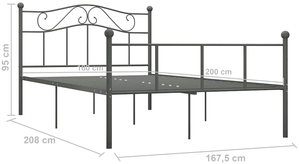 Lovos rėmas, pilkos spalvos, 160x200cm, metalas