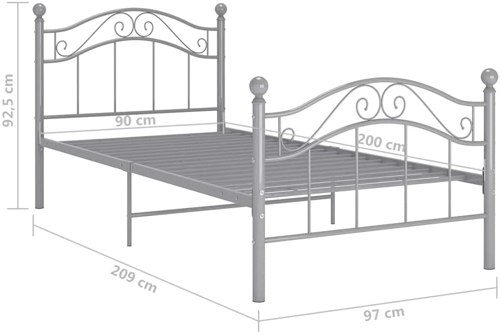 Lovos rėmas, pilkos spalvos, 90x200cm, metalas
