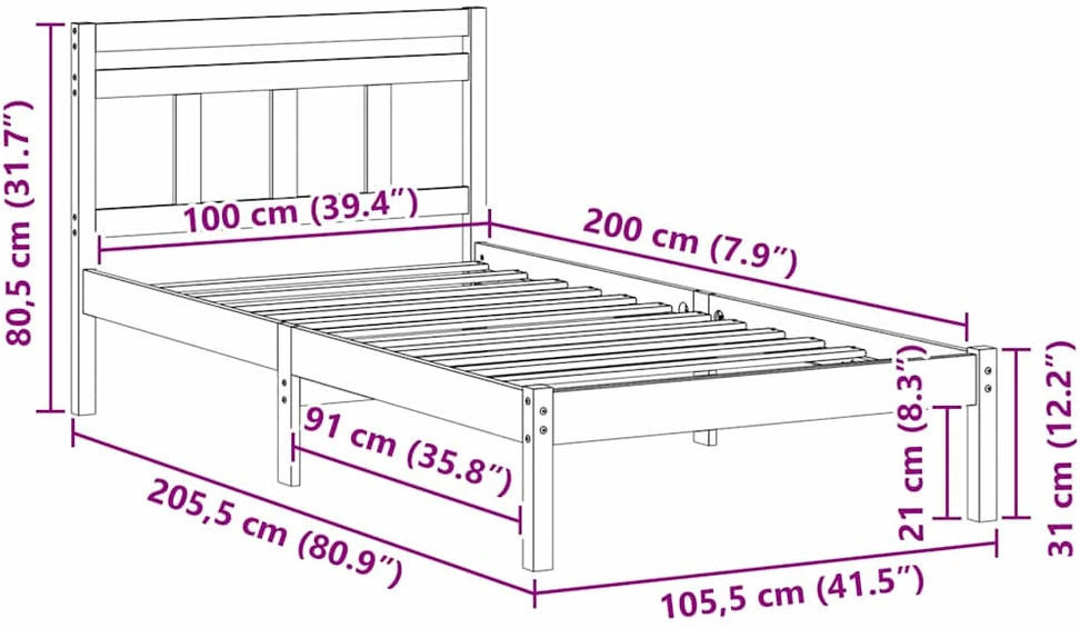 Lova Lovos rėmas Ruda 100 x 200 cm Kietos pušies mediena