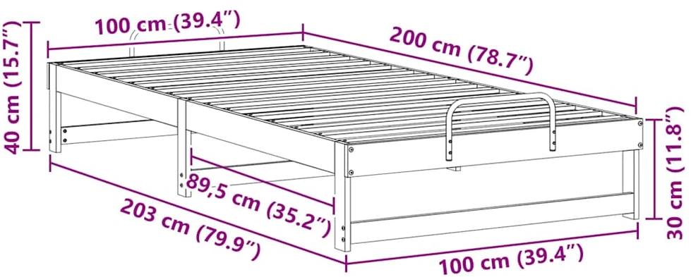 Lova Lovos rėmas Ruda 100 x 200 cm Kietos pušies mediena
