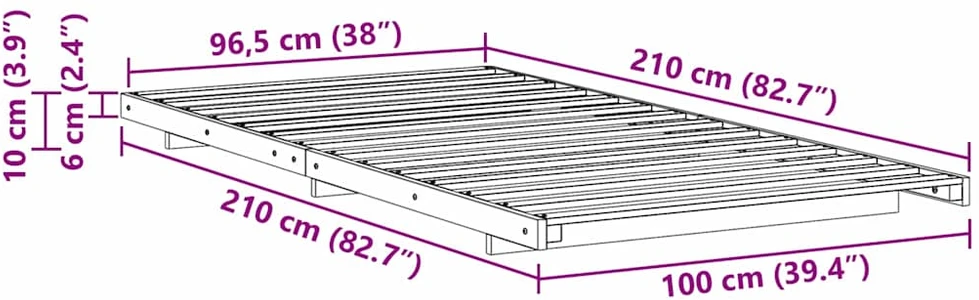 Lova Lovos rėmas Ruda 100 x 210 cm Kietos pušies mediena